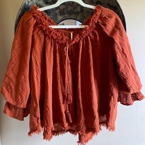 Rust balloon sleeve Free People shirt